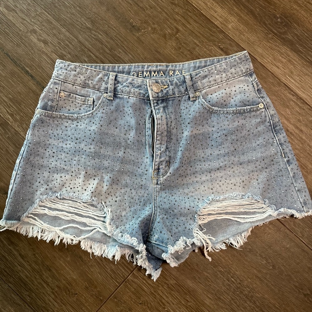 Rhinestone embellished vintage Denim Shorts - Blue